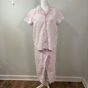 Pink Seersucker Pajama Set Cottagecore Lounge Soft Girl Cotton L
